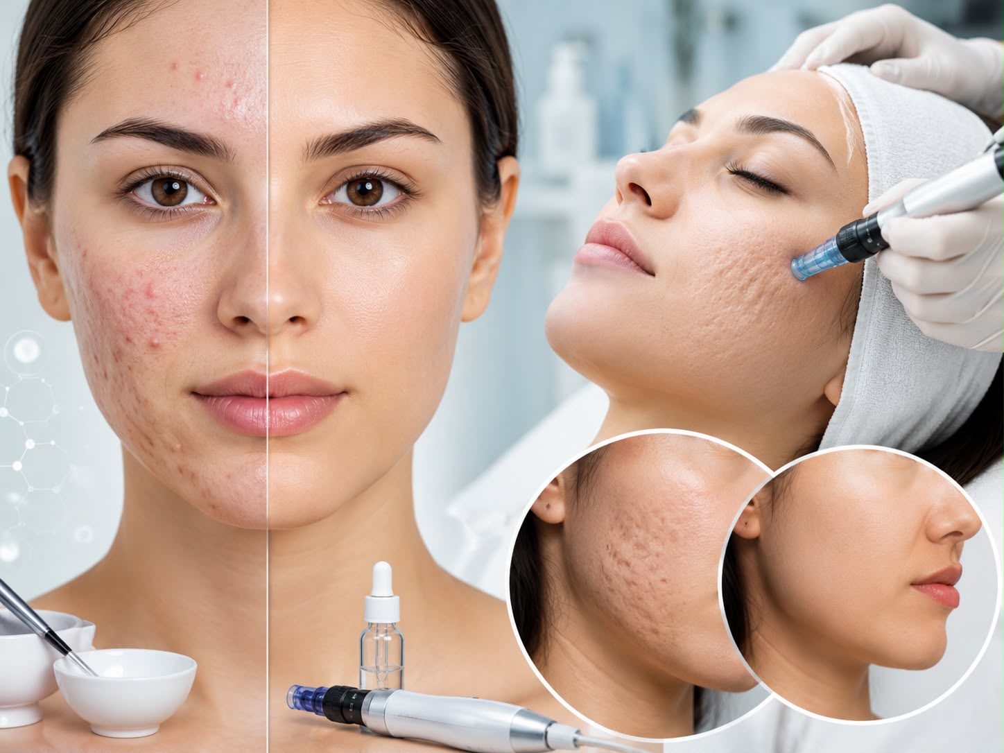 A dermatologist examining a patient with acne and acne scars, showing clear skin improvement after advanced acne and acne scar treatments at Dr. Pankti’s REVIVE Clinic in Borivali, Mumbai.