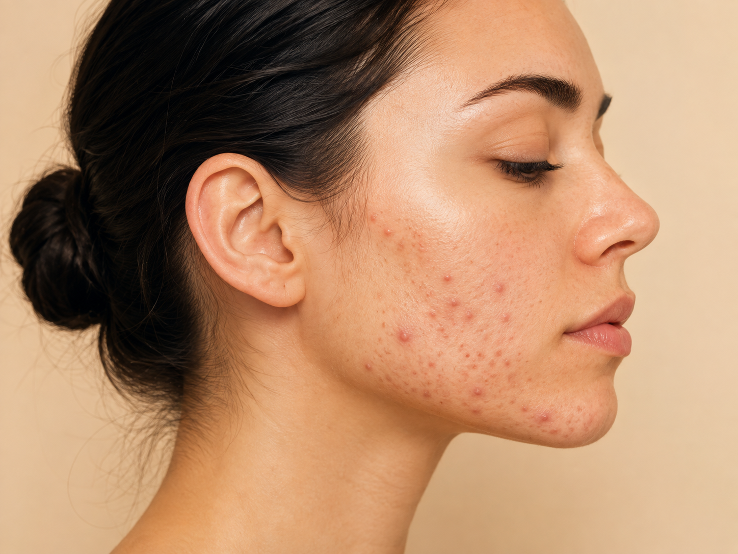 Close-up illustration of adult acne on facial skin representing acne breakouts and professional acne treatment at Dr. Pankti's REVIVE Clinic in Borivali, Mumbai.