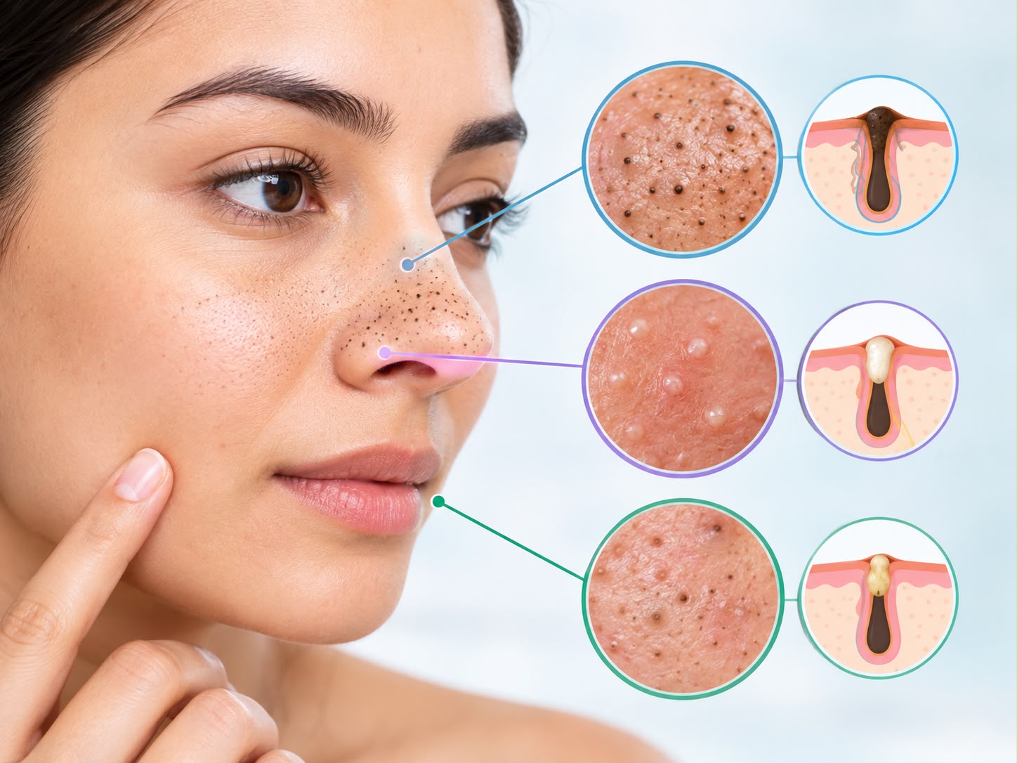 Blackheads, whiteheads and comedones on facial skin – acne and clogged pores information at Dr. Pankti’s REVIVE skin clinic in Borivali, Mumbai