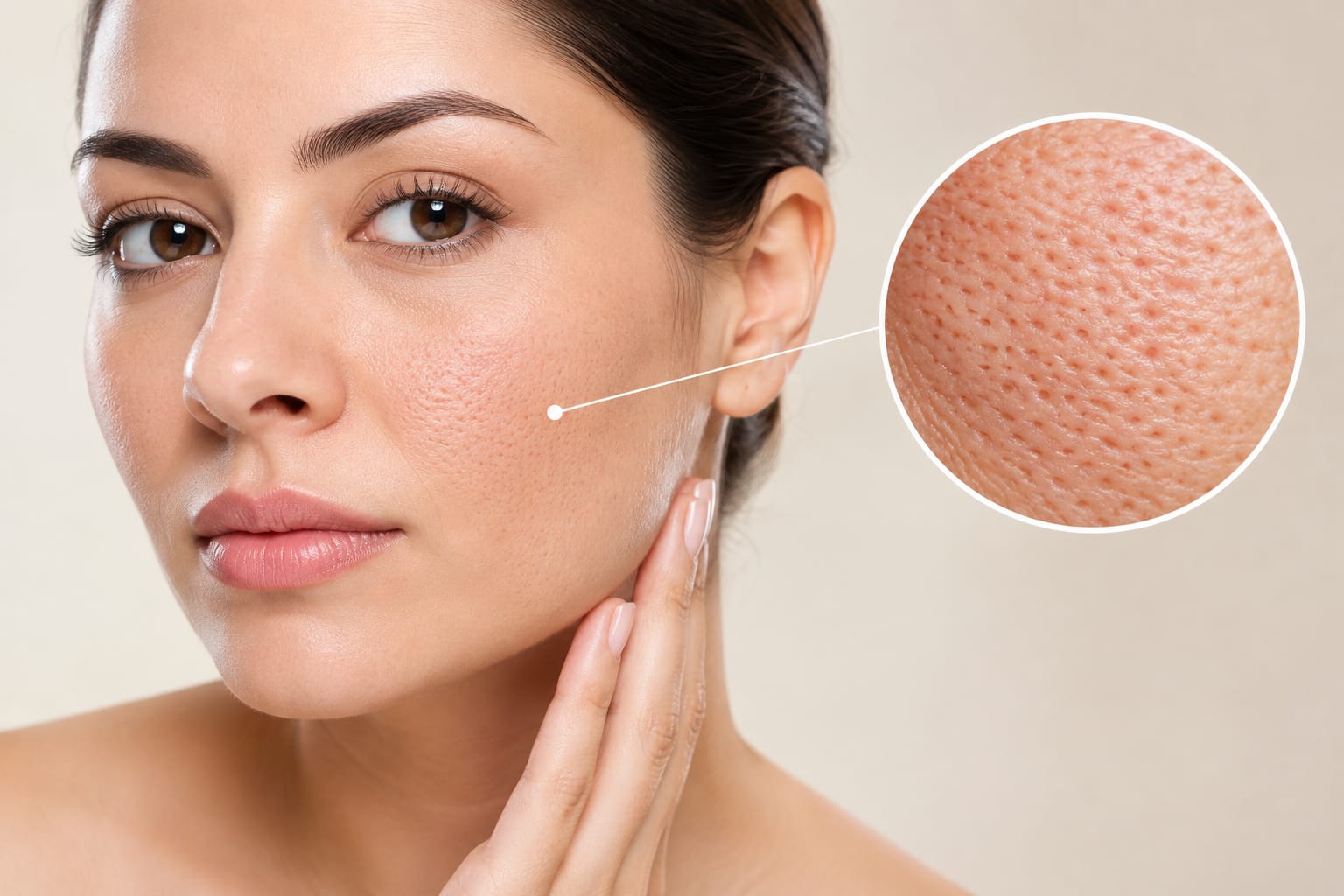 Open pores on face showing enlarged facial pores and uneven skin texture